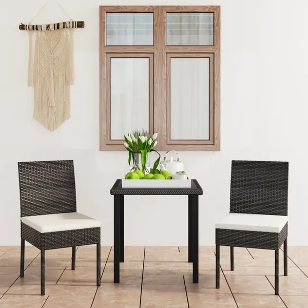 Ensemble à manger de jardin 3 pcs Résine tressée Noir