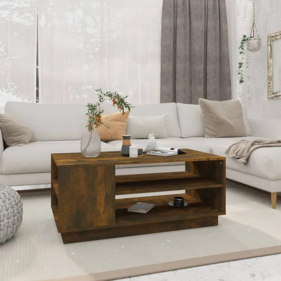 Table basse chêne fumé 102x55x43 cm bois d'ingénierie