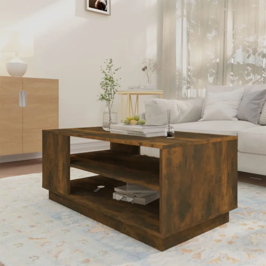 Table basse chêne fumé 102x55x43 cm bois d'ingénierie - 3