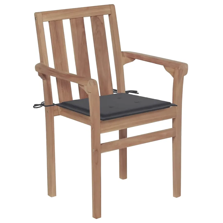 Chaises de jardin lot de 2 et coussins anthracite Bois de teck - 2