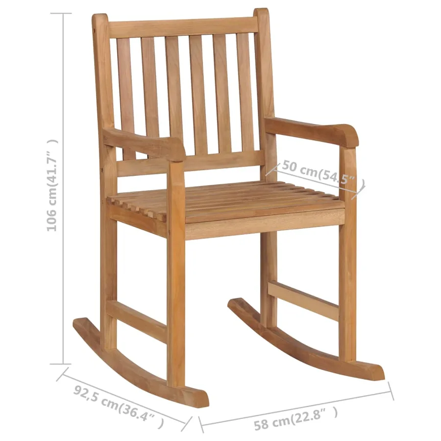Chaise à bascule avec coussin gris Bois de teck solide - 12