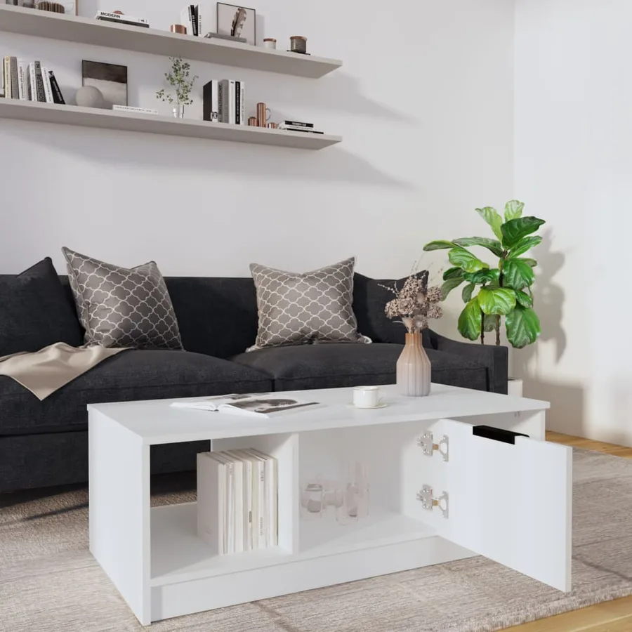 Table basse blanc 102x50x36 cm bois d'ingénierie - 7