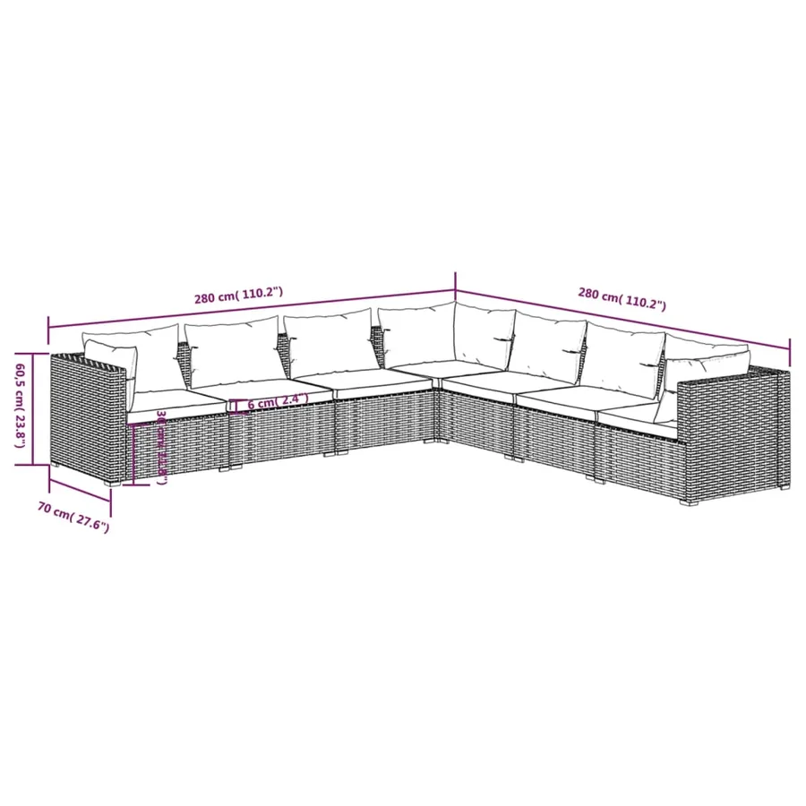Salon de jardin 7 pcs avec coussins Résine tressée Noir - 5