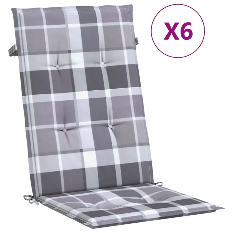 Coussins de chaise jardin à dossier haut lot de 6 carreaux gris - 2