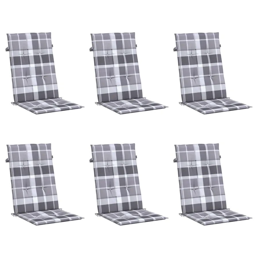 Coussins de chaise jardin à dossier haut lot de 6 carreaux gris - 3
