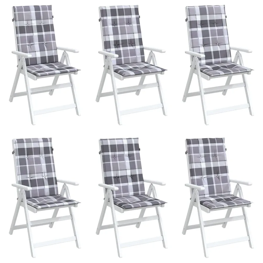 Coussins de chaise jardin à dossier haut lot de 6 carreaux gris - 4