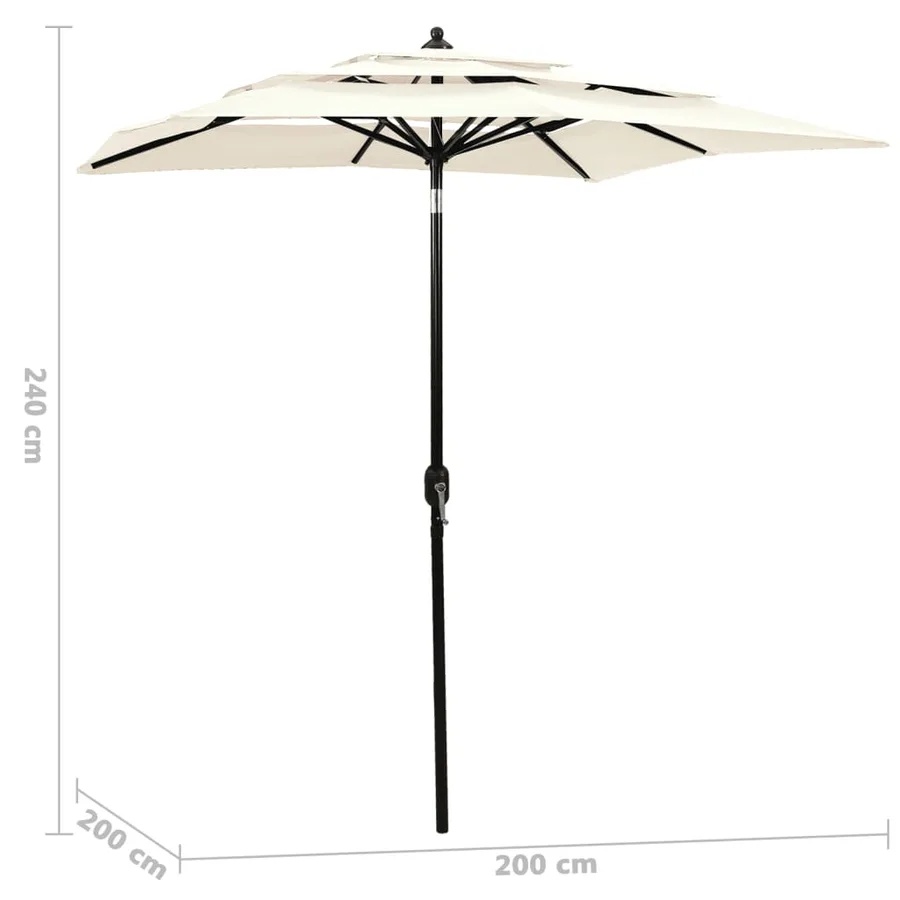 Parasol de jardin à 3 niveaux avec mât en aluminium sable 2x2 m - 6