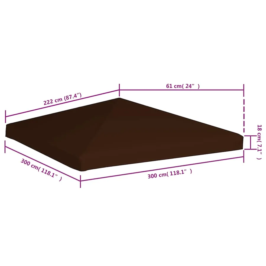Toile supérieure de gazebo 310 g/m² 3x3 m Marron - 6