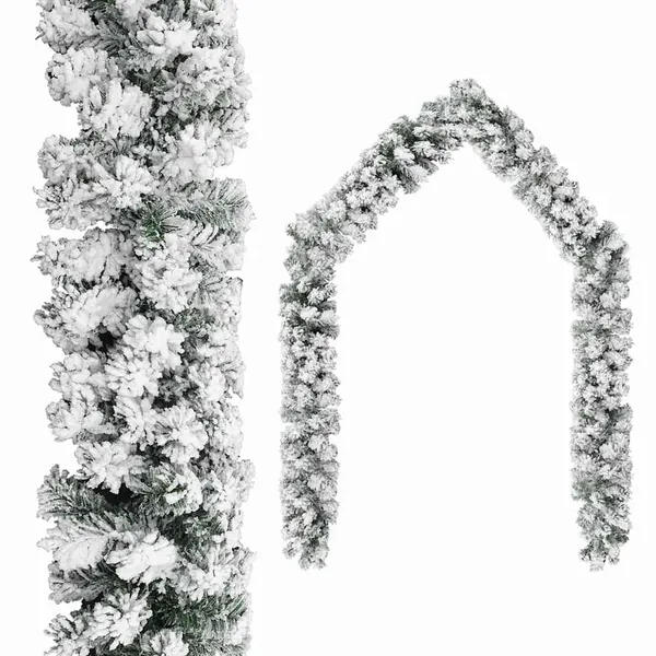 Guirlande de Noël avec neige floquée Vert 10 m PVC