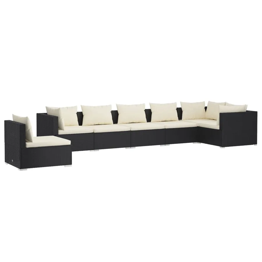 Salon de jardin 7 pcs avec coussins Résine tressée Noir - 2