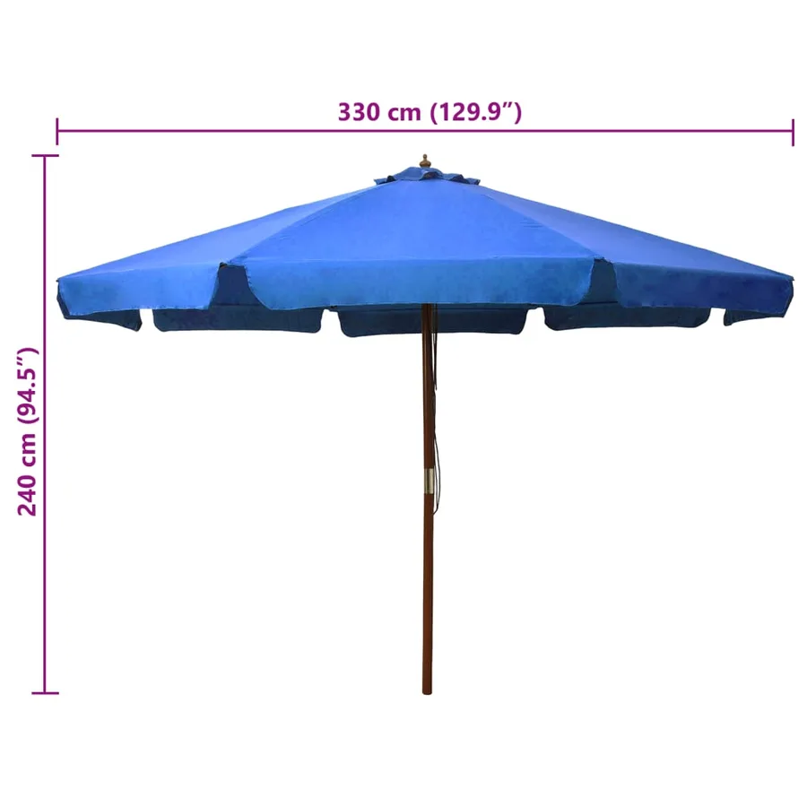 Parasol d'extérieur avec mât en bois 330 cm Bleu azuré - 5