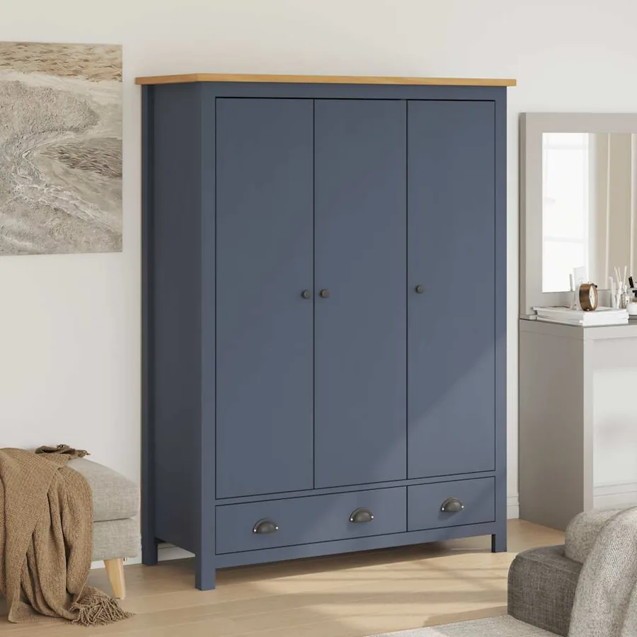 Garde-robe à 3 portes Hill Gris 127x50x170 cm Pin solide