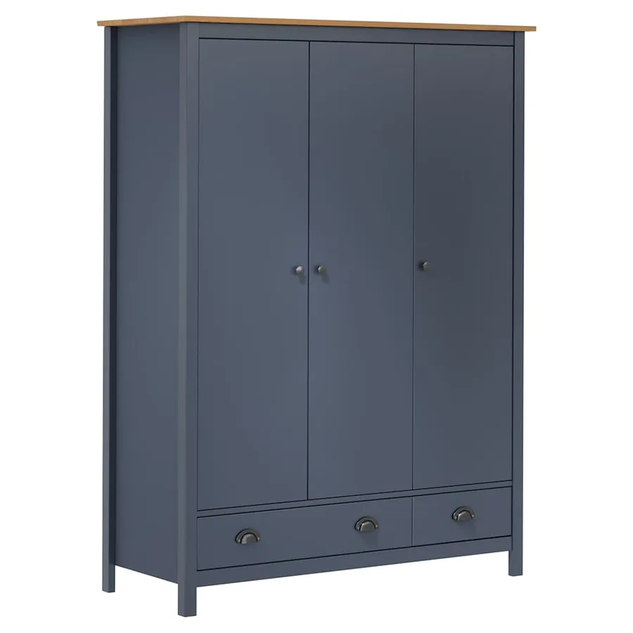 Garde-robe à 3 portes Hill Gris 127x50x170 cm Pin solide - 2