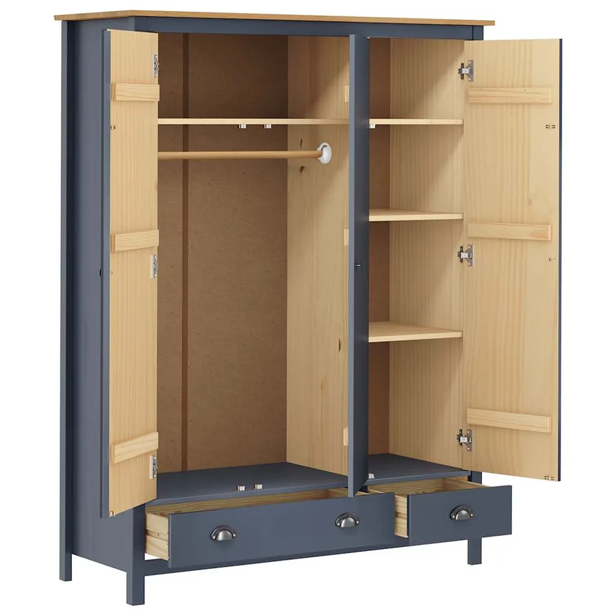 Garde-robe à 3 portes Hill Gris 127x50x170 cm Pin solide - 4