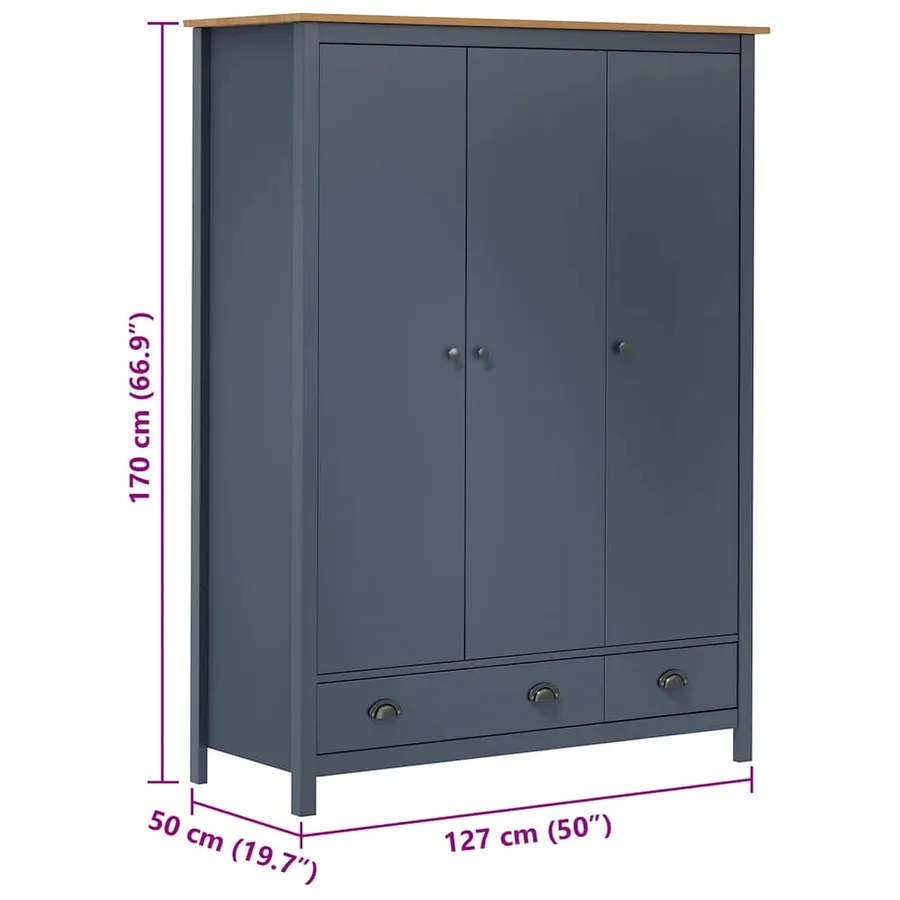 Garde-robe à 3 portes Hill Gris 127x50x170 cm Pin solide - 8