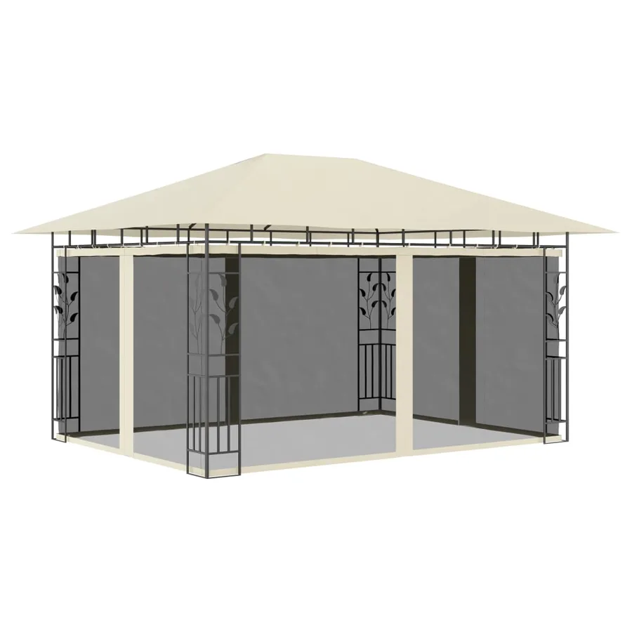 Tonnelle avec moustiquaire et lumières LED 4x3x2,73 m Crème - 3