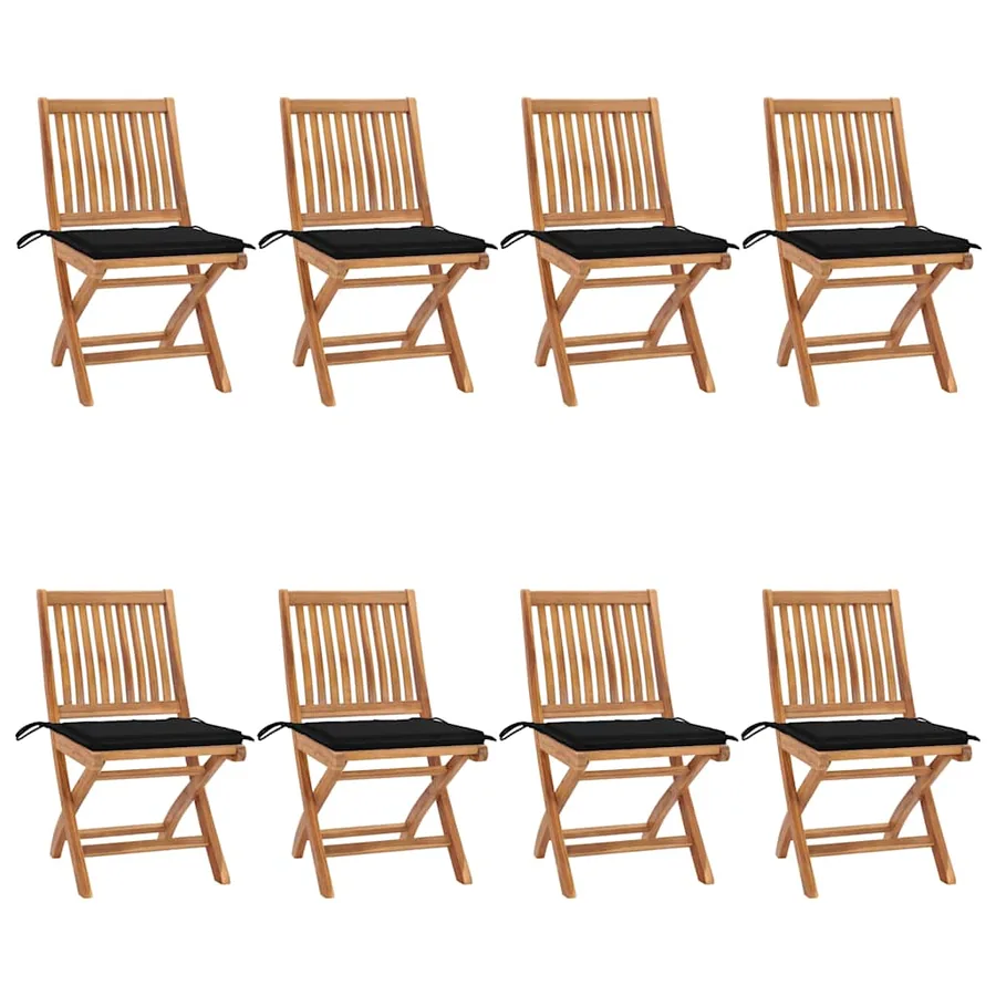 Chaises pliables de jardin avec coussins lot de 8 Teck solide