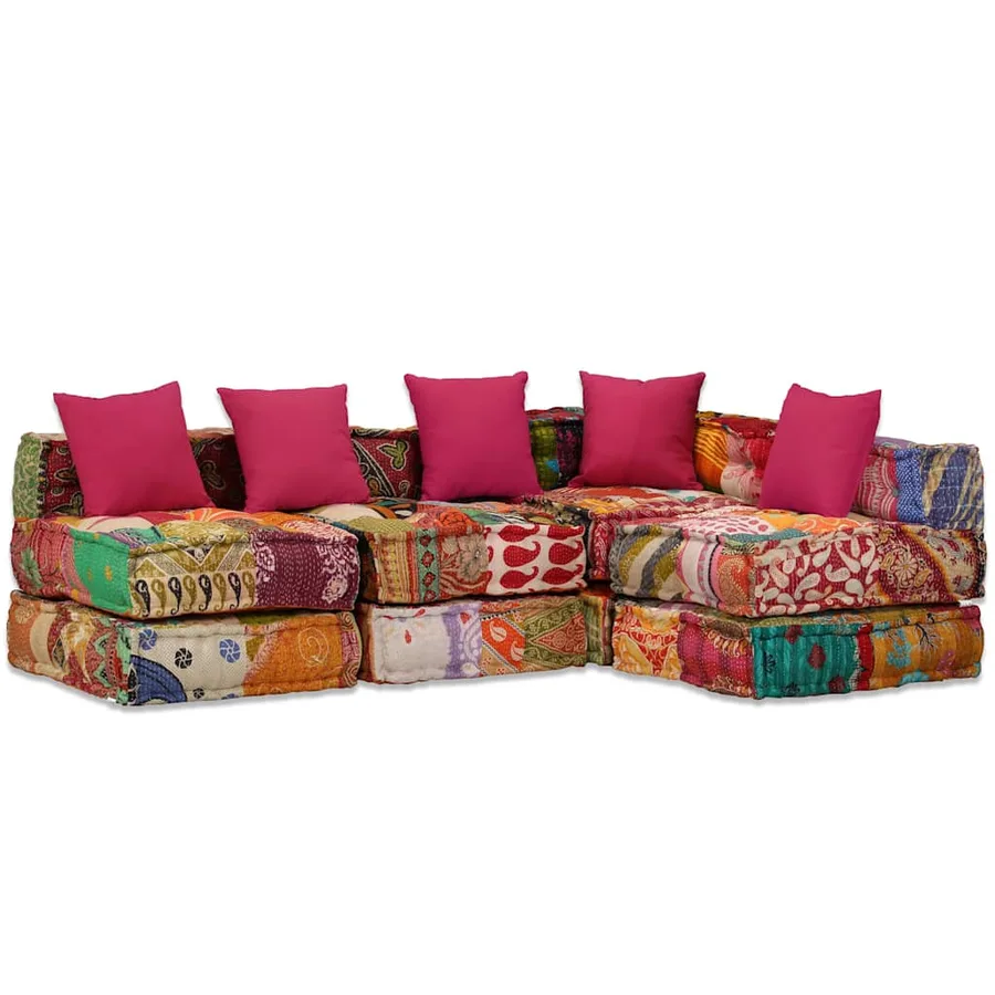 Pouf modulaire à 4 places Patchwork Tissu - 17