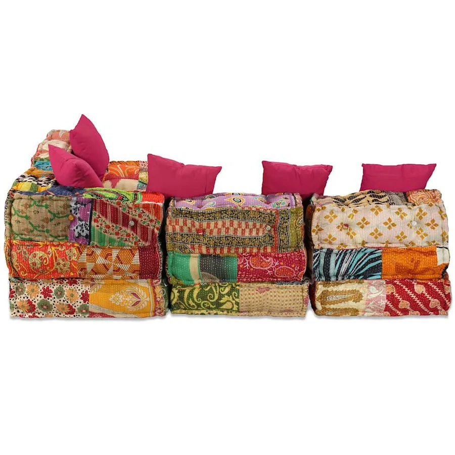 Pouf modulaire à 4 places Patchwork Tissu - 4