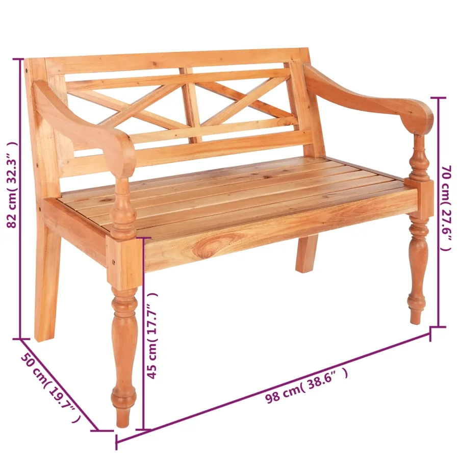 Banc Batavia 98 cm Bois d'acajou massif Marron clair - 6