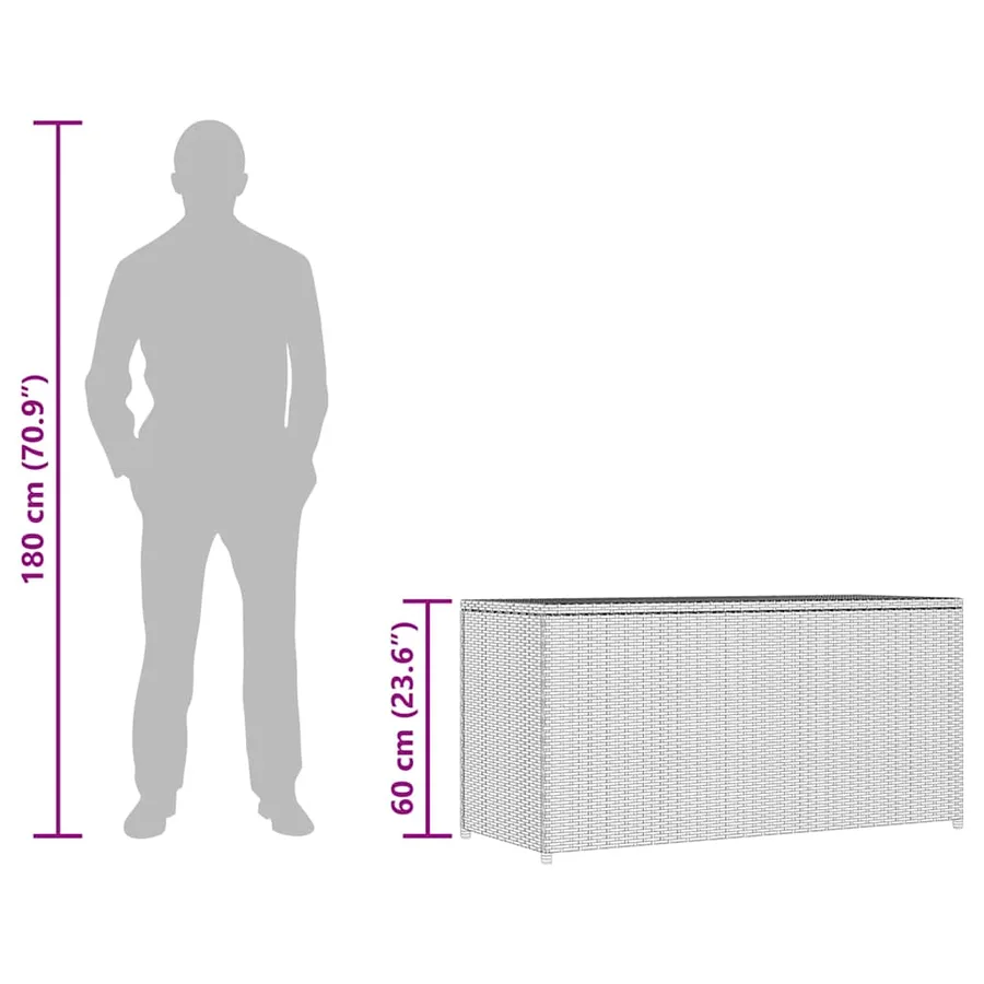 Boîte de rangement de jardin gris 120x50x60 cm résine tressée - 13