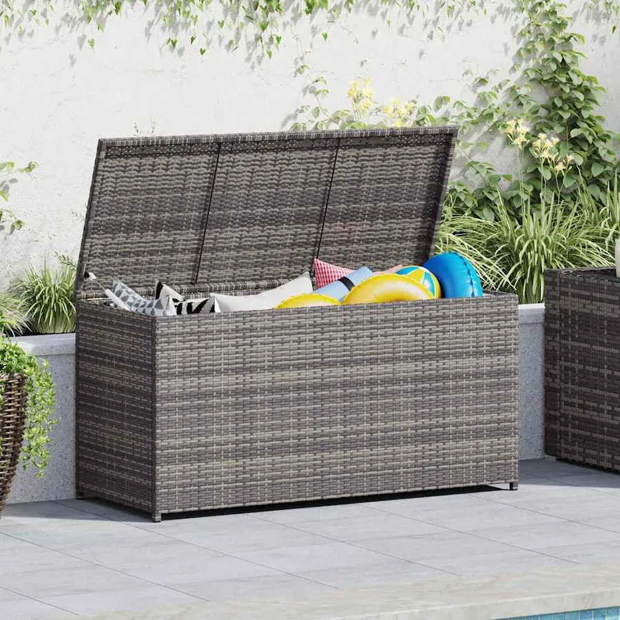 Boîte de rangement de jardin gris 120x50x60 cm résine tressée - 2