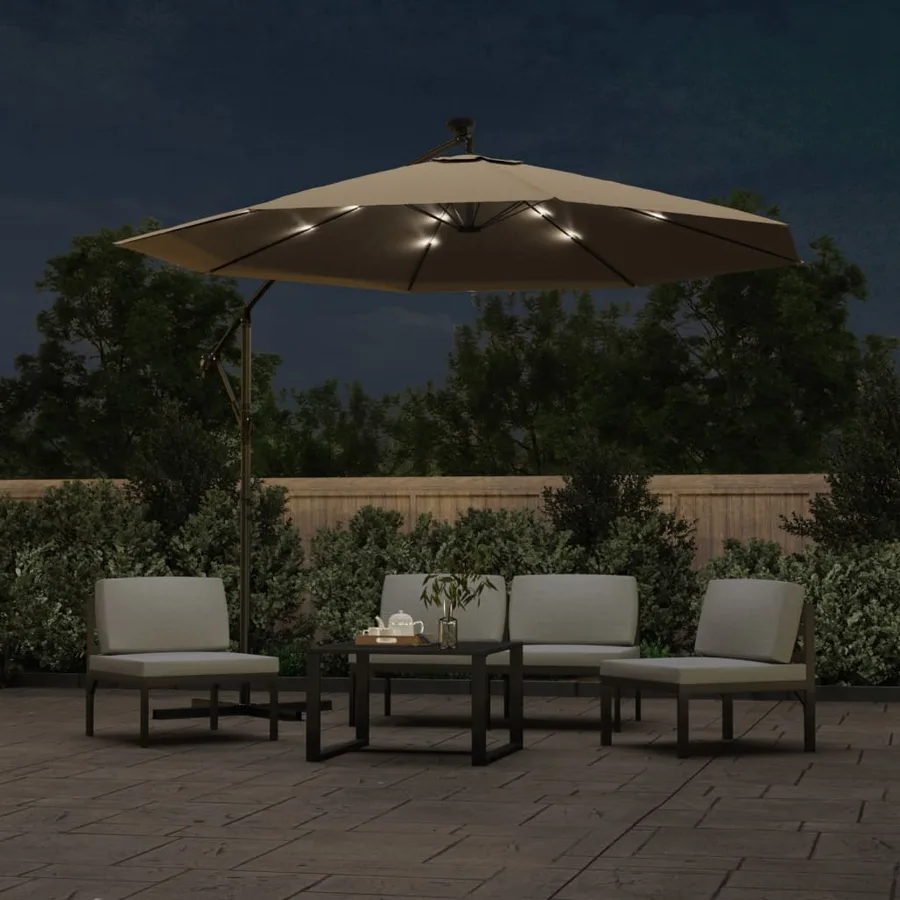 Parasol de jardin en porte-à-faux et lumières LED mât en acier - 2