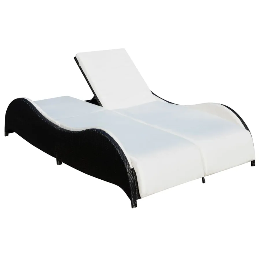 Chaise longue double avec coussin Résine tressée Noir - 2