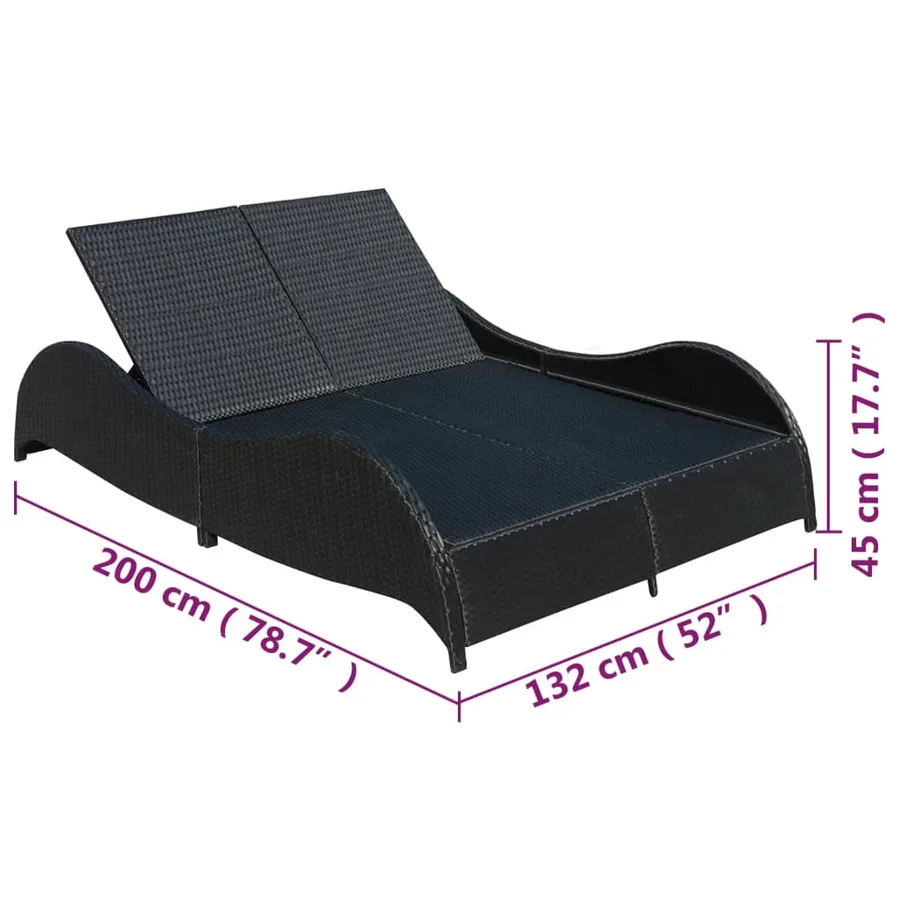 Chaise longue double avec coussin Résine tressée Noir - 6