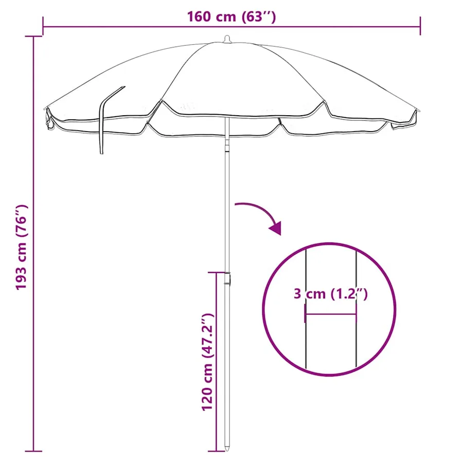 Parasol de jardin avec mât en acier bleu 180 cm - 5