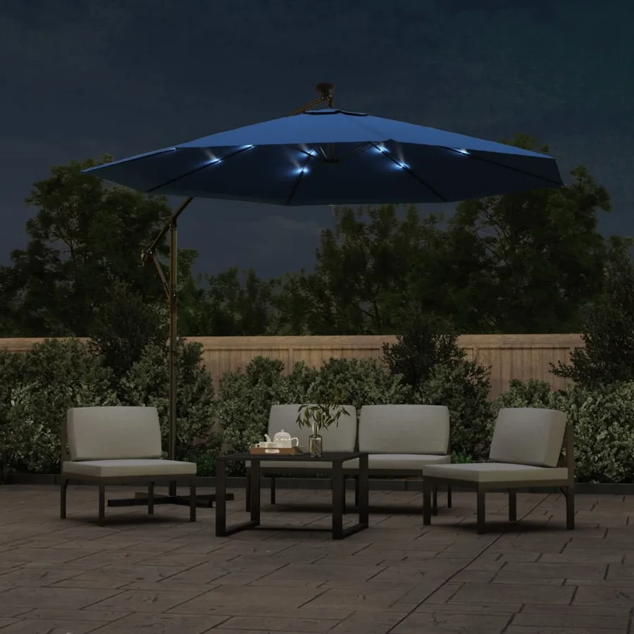 Parasol de jardin en porte-à-faux et lumières LED mât en acier - 3
