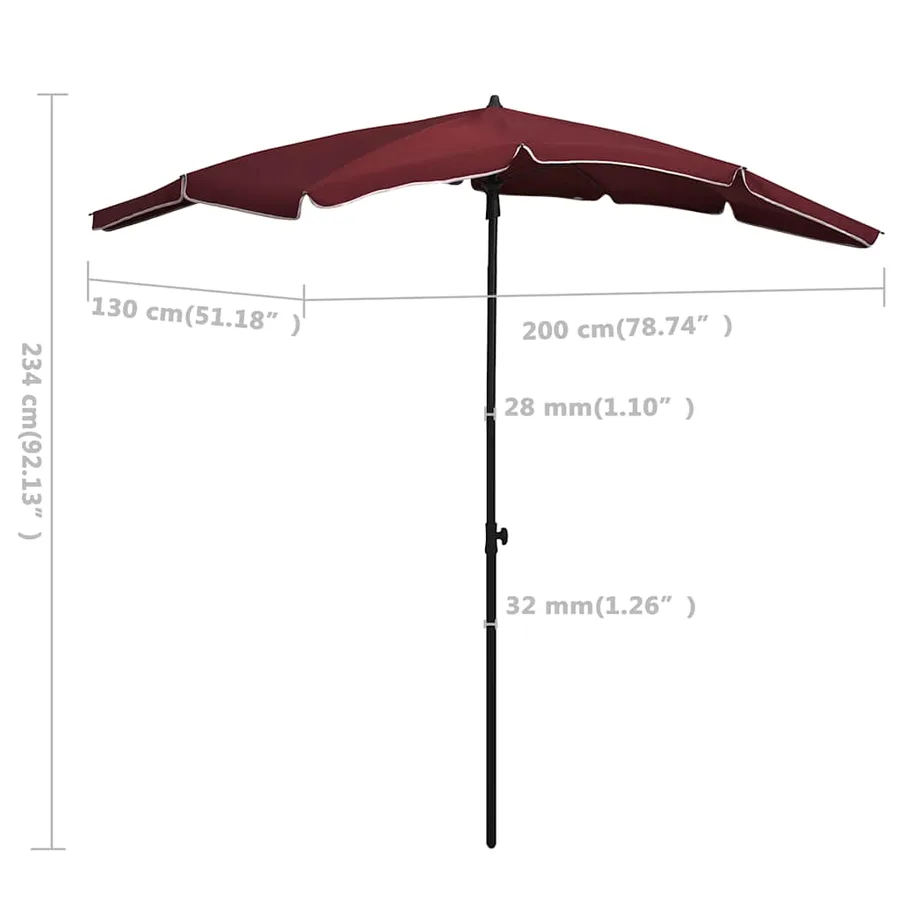 Parasol de jardin avec mât 200x130 cm rouge bordeaux - 6