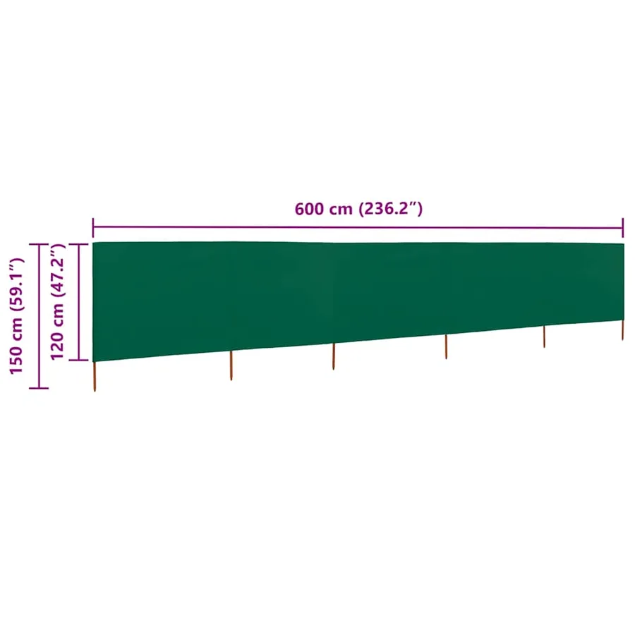 Paravent 5 panneaux Tissu 600 x 120 cm Vert - 6