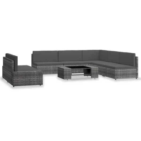 Salon de jardin 7 pcs Résine tressée Gris