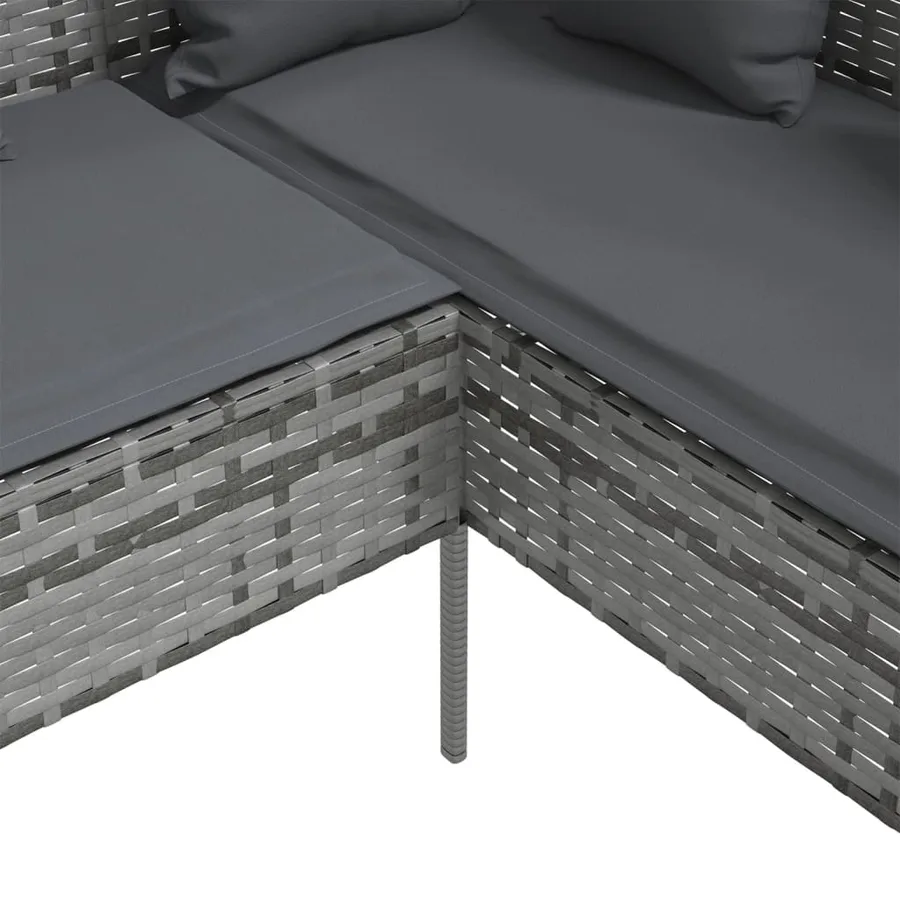 Canapé d'extérieur en L avec coussins Résine tressée Gris - 6