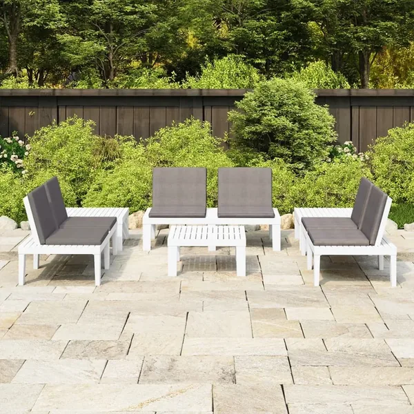 Salon de jardin 6 pcs avec coussins Plastique Blanc
