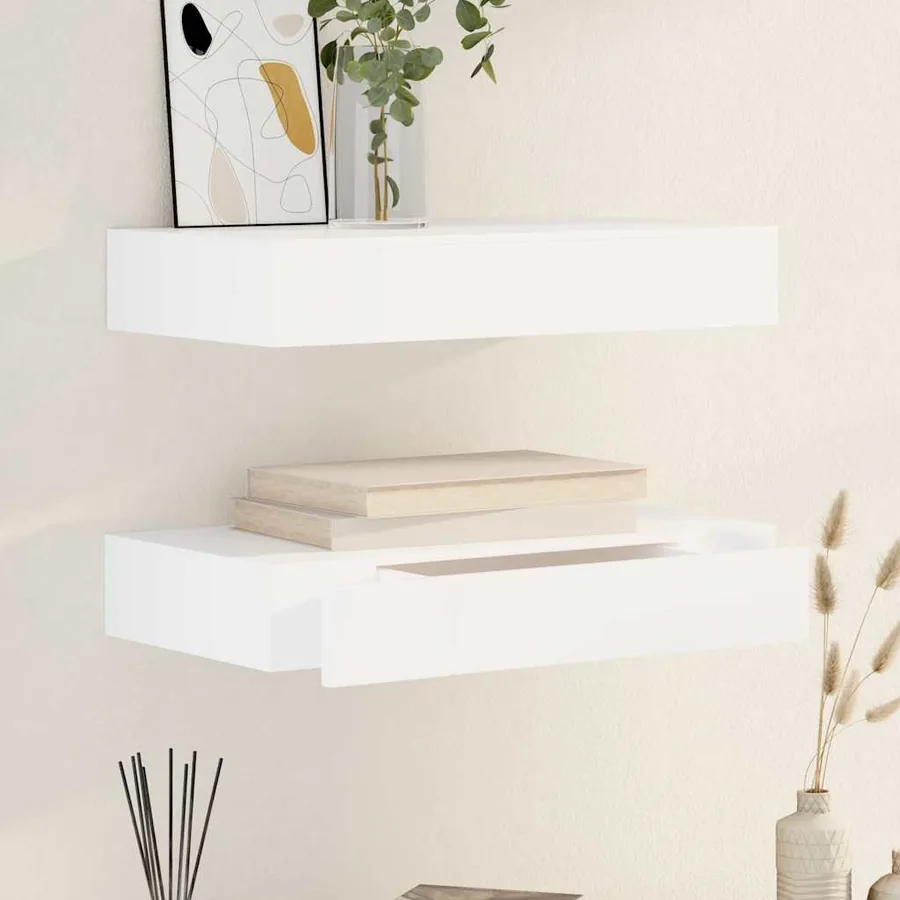 Étagères murales avec tiroirs 2 pcs Blanc 48 cm