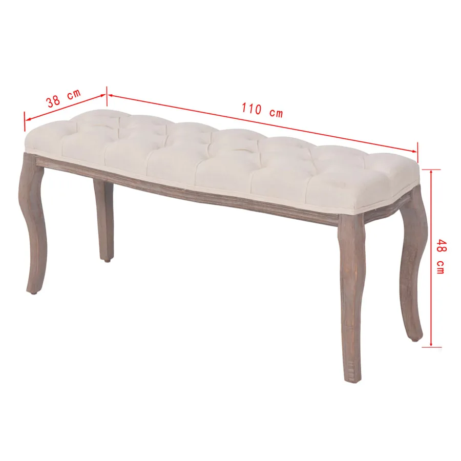 Banc Lin Bois massif 110 x 38 x 48 cm Blanc crème - 6