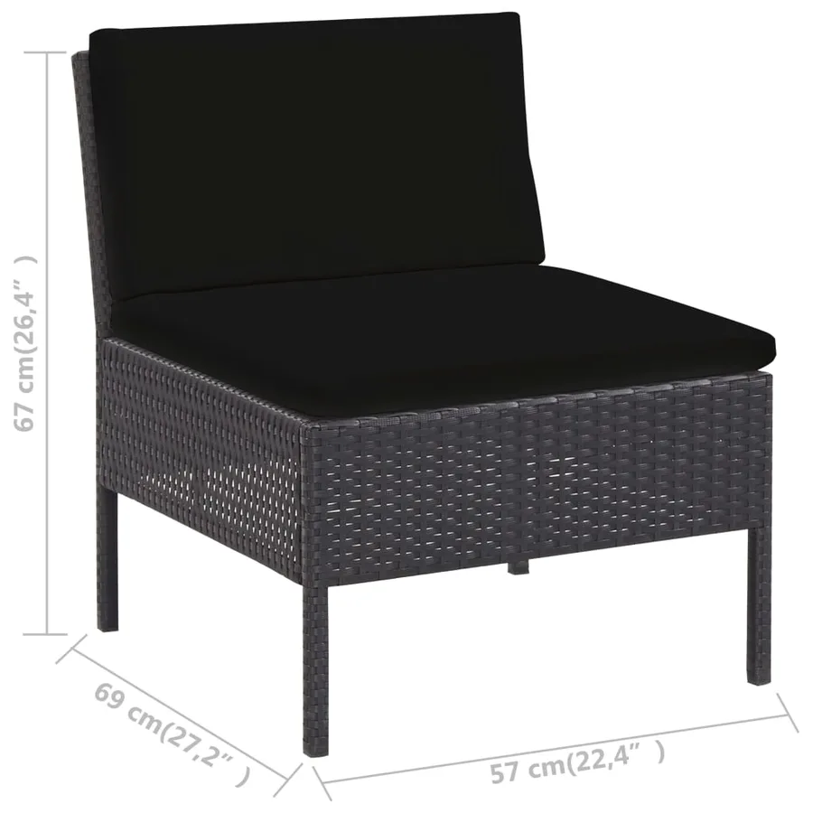 Salon de jardin 6 pcs avec coussins résine tressée noir - 18