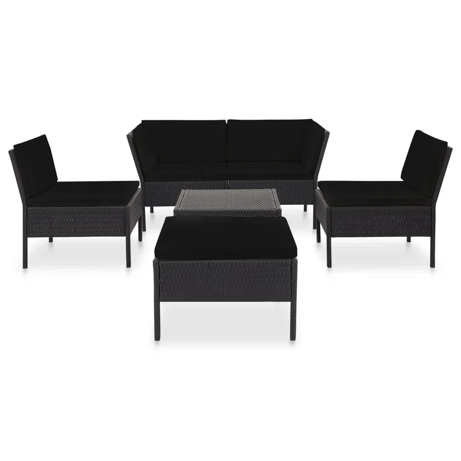Salon de jardin 6 pcs avec coussins résine tressée noir - 2
