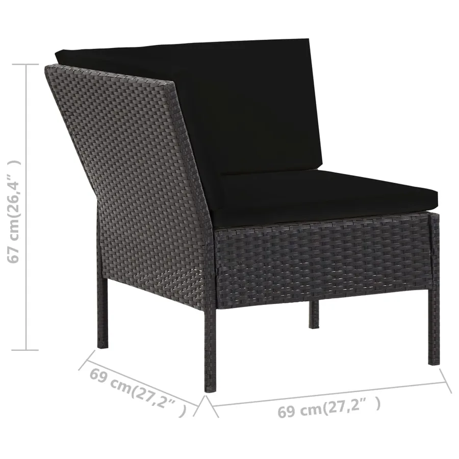 Salon de jardin 6 pcs avec coussins résine tressée noir - 20