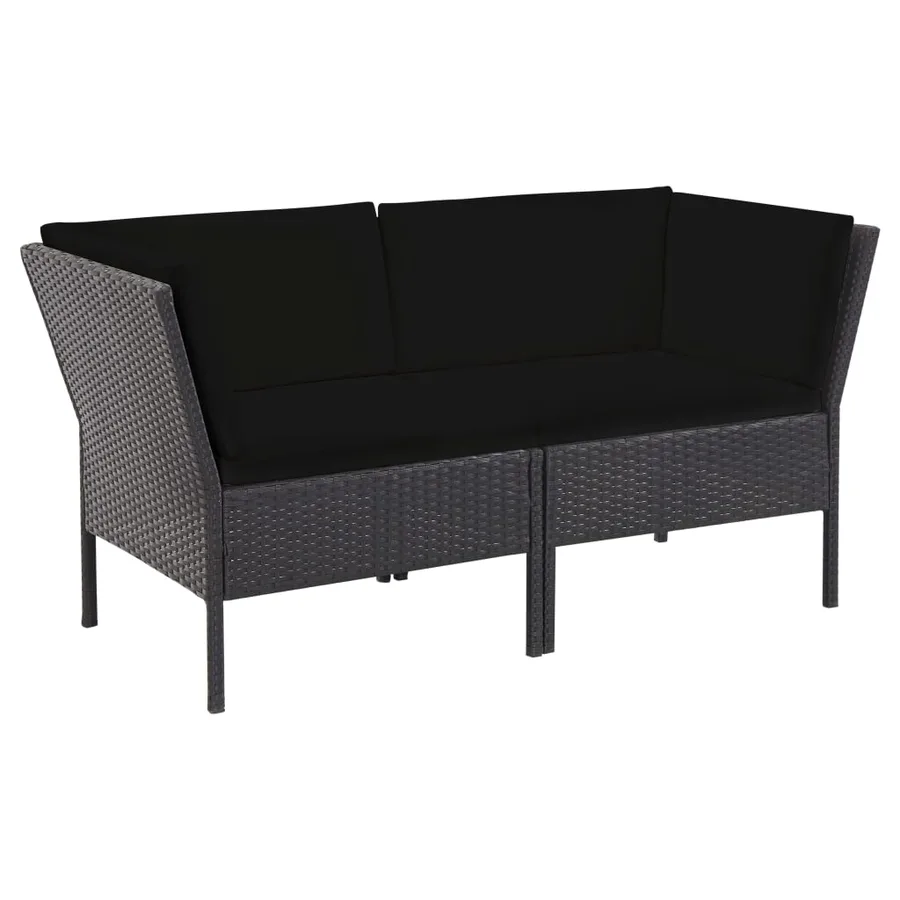 Salon de jardin 6 pcs avec coussins résine tressée noir - 3