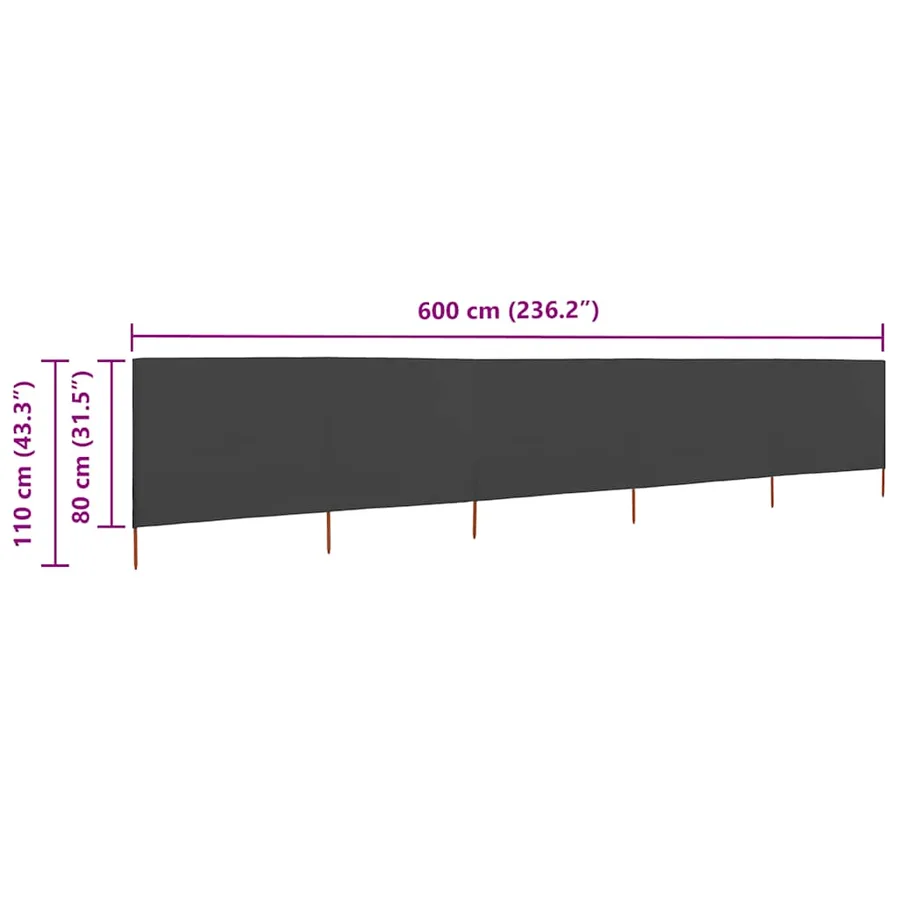 Paravent 5 panneaux Tissu 600 x 80 cm Anthracite - 6