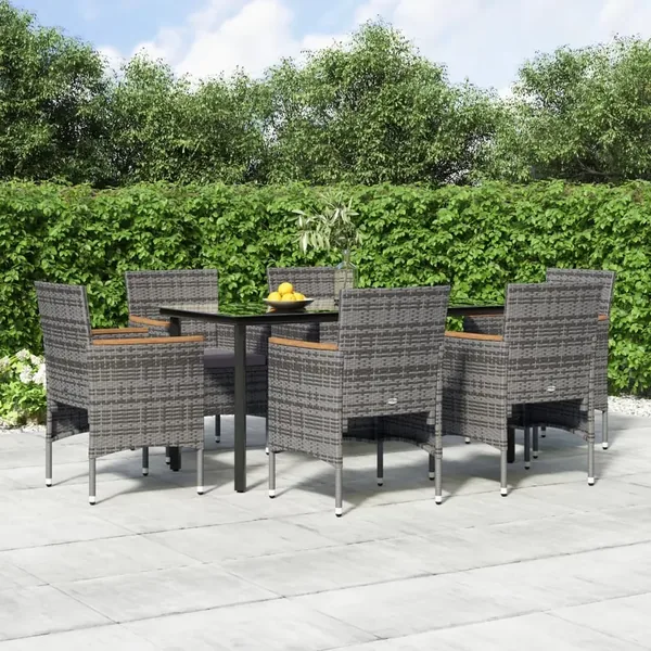 Ensemble à manger de jardin coussins 7pcs Gris et noir