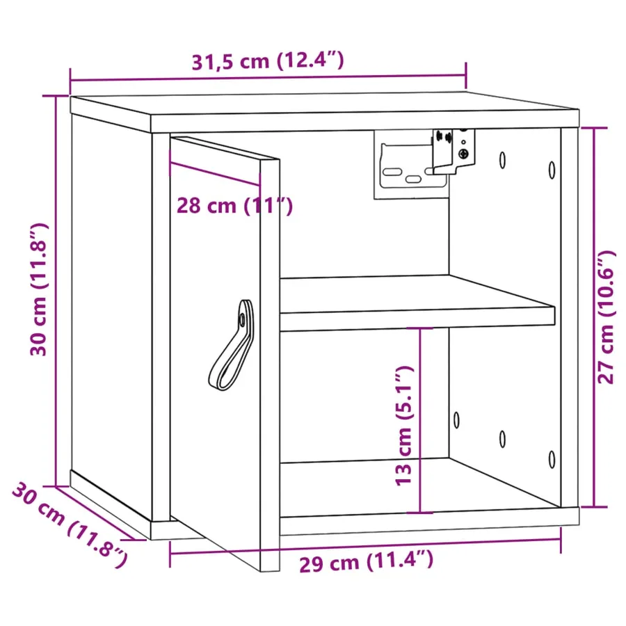 Armoire murale 31,5x30x30 cm Bois massif Pin - 13