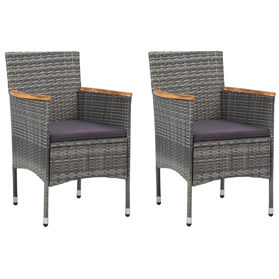 Ensemble de bistro 3 pcs Résine tressée et verre trempé Gris - 3