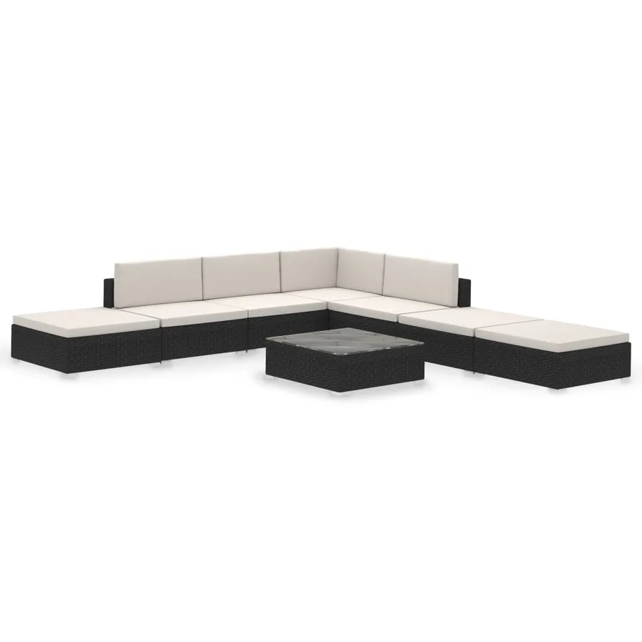 Salon de jardin 8 pcs avec coussins résine tressée noir - 2