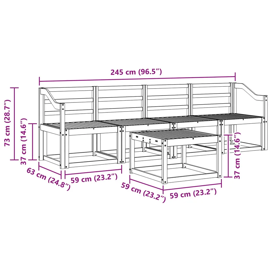 Ensemble de canapés d'extérieur 5 pcs Blanc 59 x 59 x 37 cm - 7