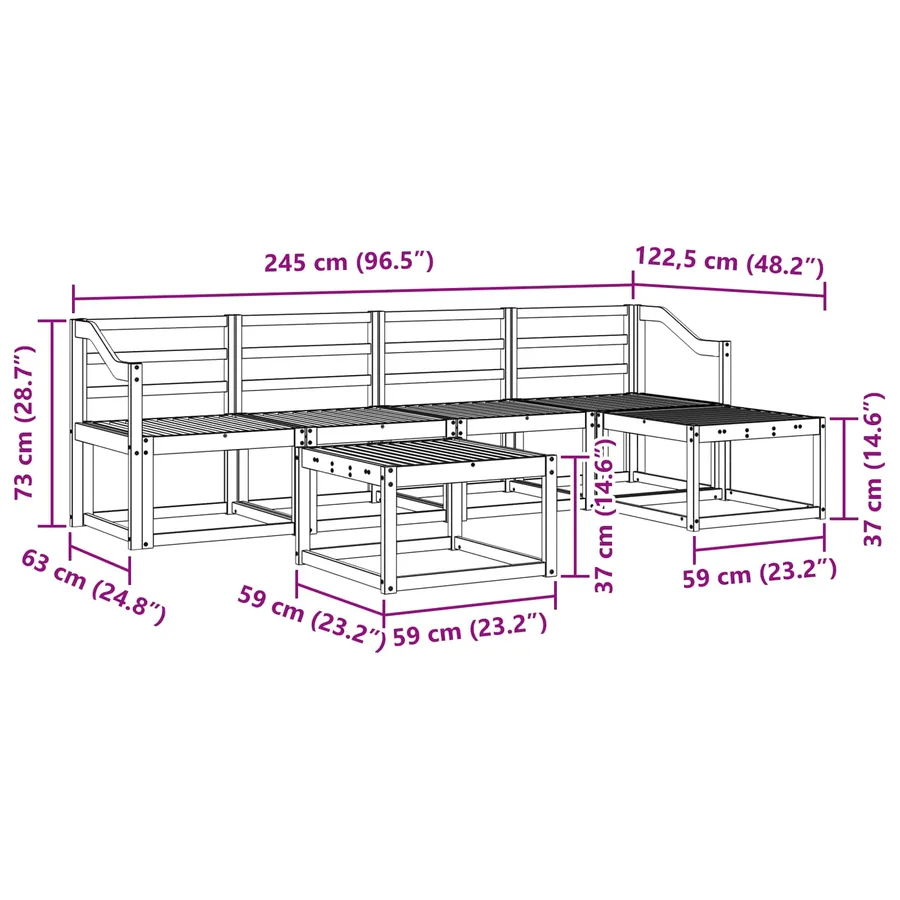 Ensemble de canapés d'extérieur 6 pcs Blanc 59 x 59 x 37 cm - 8