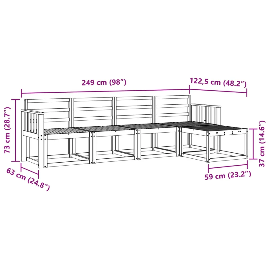 Ensemble de canapés d'extérieur 5 pcs Blanc 249 x 122,5 x 73 cm - 7